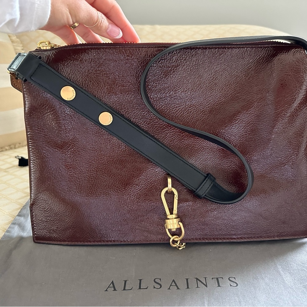 All Saints Burgundy and Black Shoulder Bag